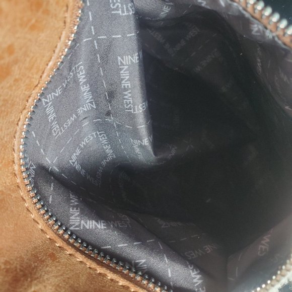 Nine West Brown Leather Shoulder Bag/Purse with FauxFur Sherpa accents - Picture 9 of 16